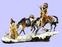 Winter Scene with Man, Woman, wolf, & horses  - Native Tribal Art Figurine