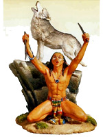 Dakota Warrior with spirit wolf  - Native Tribal Art Figurine