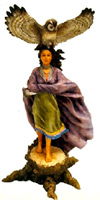 Iroquios Woman with Spirit Owl  - Native Tribal Art Figurine
