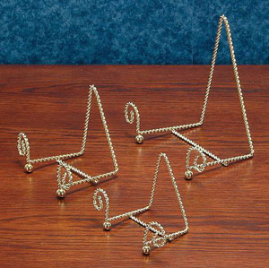 Plate Stands:  Gold Twisted Wire Easel Plate Stand