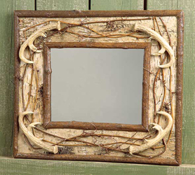 Small Birch, Woven Twig & Antler Mirror