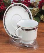 Cup and Saucer:  Clear Plastic Cup & Saucer Stand