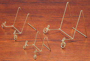 Plate Stands:  Brass Wire "Music Notation" Scroll Easels