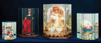 Hexagon Doll & Figurine Wood & Glass Display Case