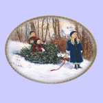 Winter Wonderland -  Sandra Kuck Christmas Plates - Bringing in the Tree